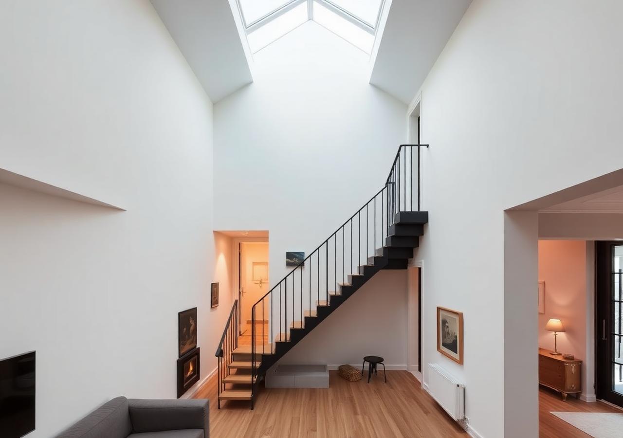 Double-height living space with staircase